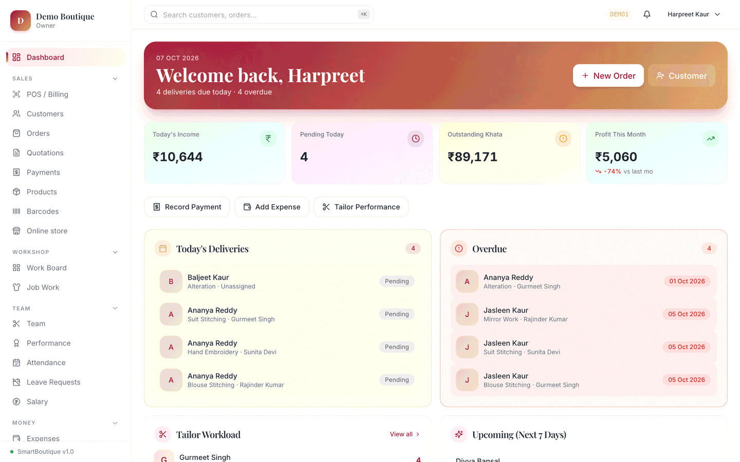 The Demo Boutique dashboard