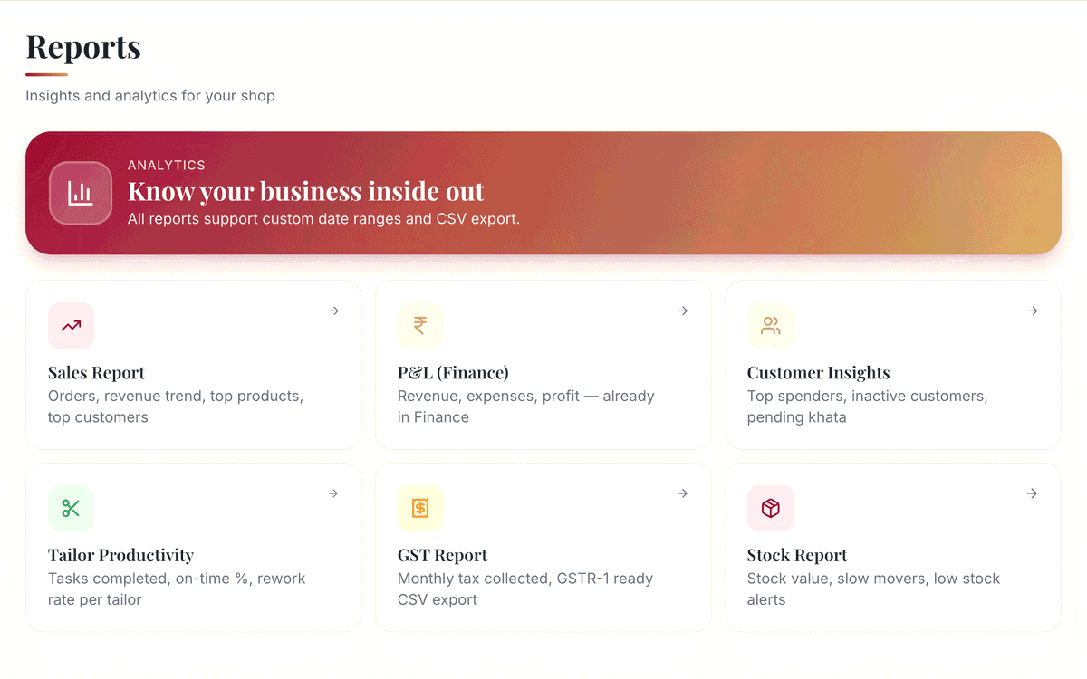Advanced reports: screenshot