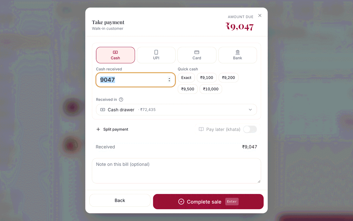 Cash, UPI or card: screenshot