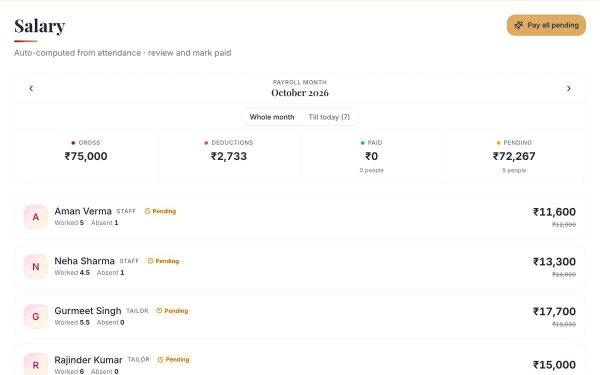 Salary from attendance: screenshot