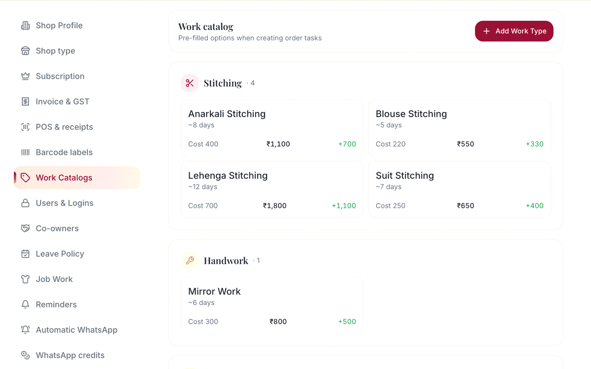 Work split into tasks: screenshot