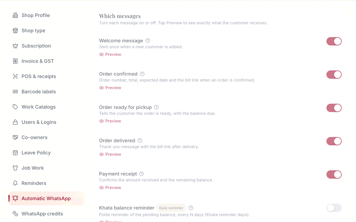 Automatic messages: screenshot