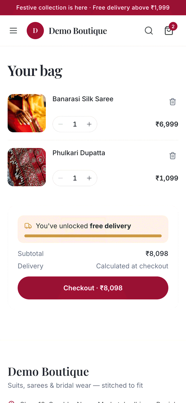 Shopping bag and checkout on a phone