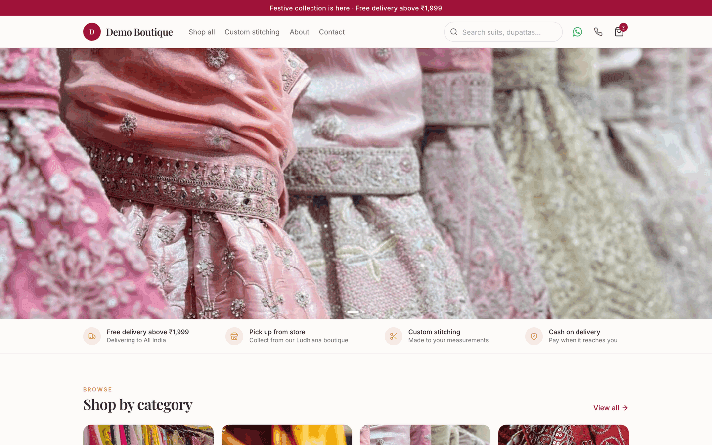 A boutique's online store home page