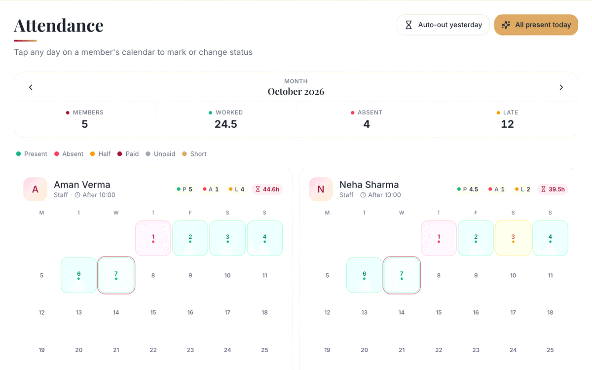 Attendance: screenshot
