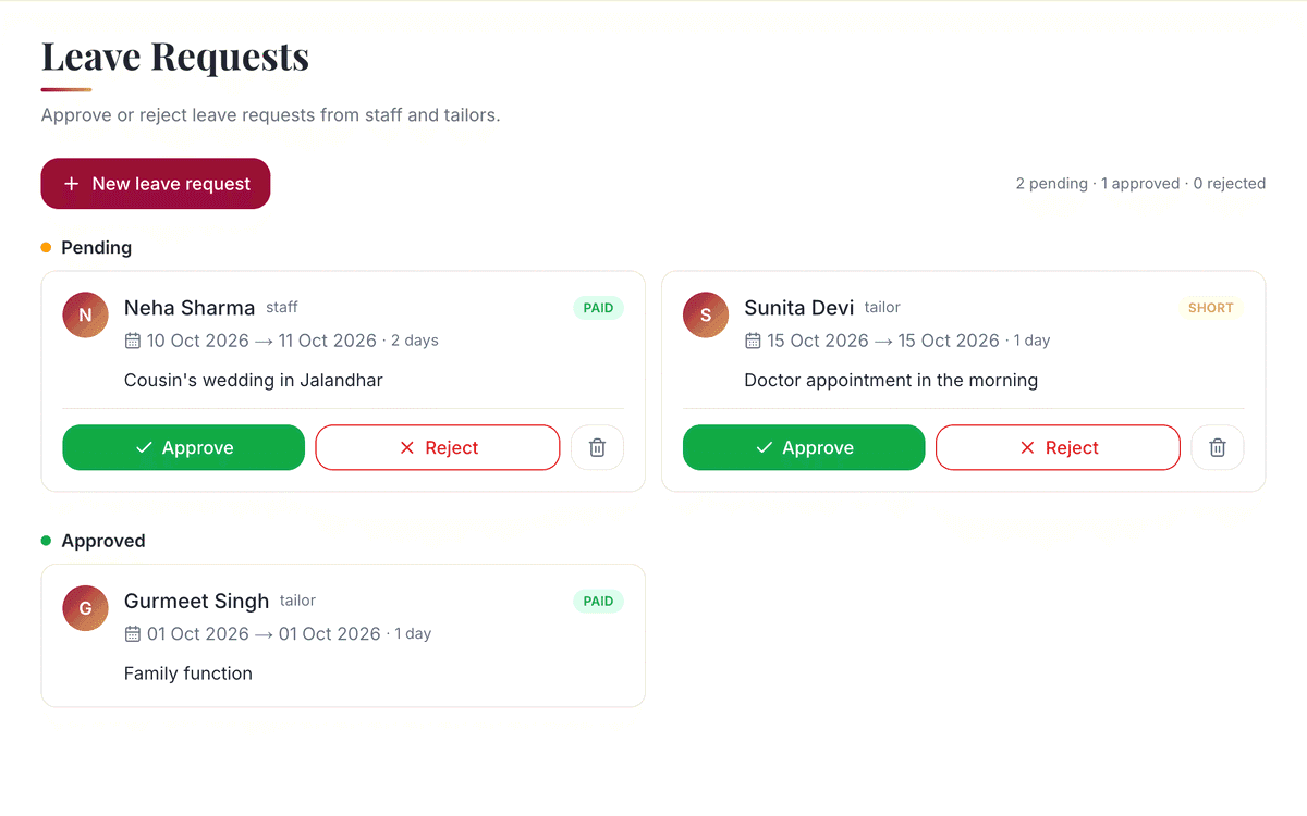 Leave requests: screenshot