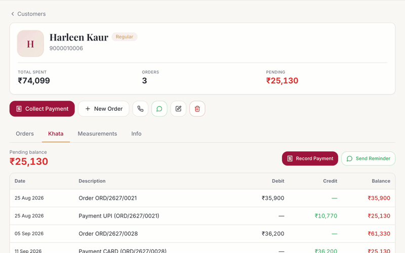 Recording a part payment and sending a WhatsApp receipt